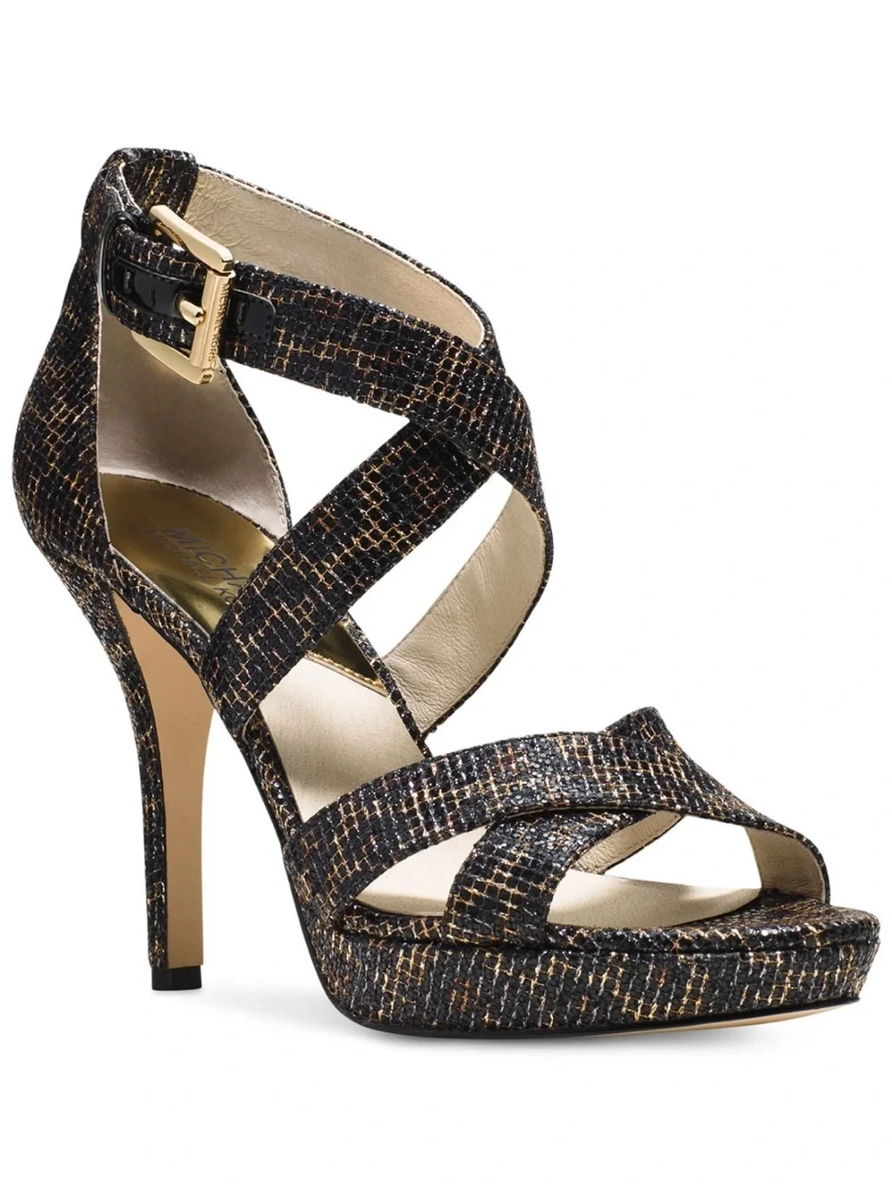 Michael Kors Evie Cheetah Black Glitter Platform Leather Open Toe Sandal 9